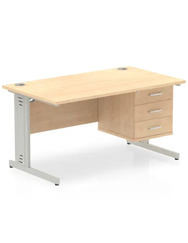 Dynamic Impulse 1400 x 800mm Straight Office Desk Maple Top Cable Managed 1 x 3 Drawer Fixed Pedestal MI002520