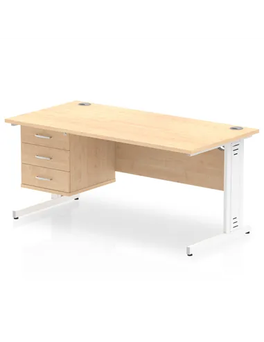 Dynamic Impulse 1600 x 800mm Straight Office Desk Maple Top Cable Managed 1 x 3 Drawer Fixed Pedestal MI002525