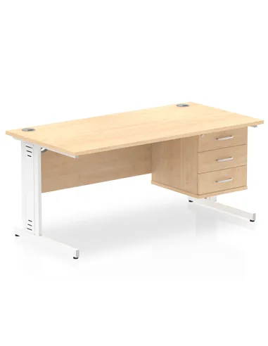 Dynamic Impulse 1600 x 800mm Straight Office Desk Maple Top Cable Managed 1 x 3 Drawer Fixed Pedestal MI002525