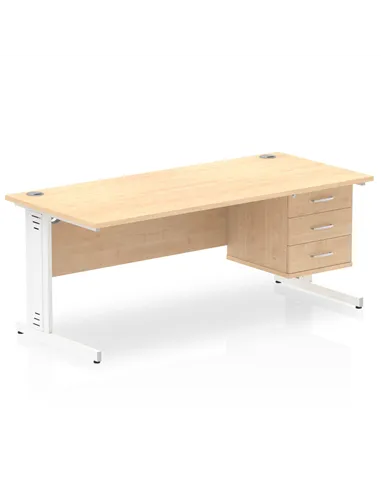 Dynamic Impulse 1800 x 800mm Straight Office Desk Maple Top Cable Managed 1 x 3 Drawer Fixed Pedestal MI002526