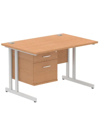 Dynamic Impulse 1200 x 800mm Straight Office Desk Oak Top Cantilever 1 x 2 Drawer Fixed Pedestal MI002657