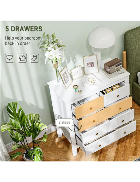 HOMCOM Elegant Chest of Five Drawers - White