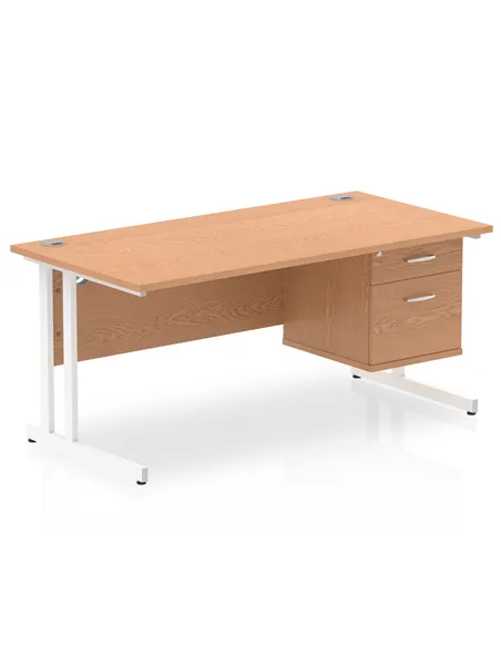 Dynamic Impulse 1600 x 800mm Straight Office Desk Oak Top Cantilever 1 x 2 Drawer Fixed Pedestal MI002663