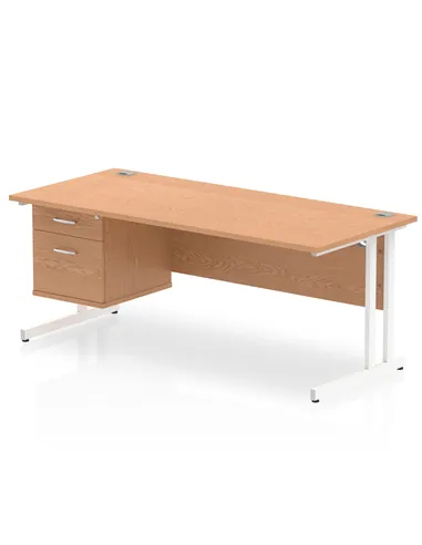 Dynamic Impulse 1800 x 800mm Straight Office Desk Oak Top Cantilever 1 x 2 Drawer Fixed Pedestal MI002664
