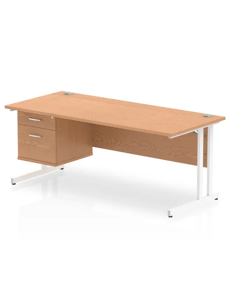 Dynamic Impulse 1800 x 800mm Straight Office Desk Oak Top Cantilever 1 x 2 Drawer Fixed Pedestal MI002664