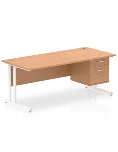 Dynamic Impulse 1800 x 800mm Straight Office Desk Oak Top Cantilever 1 x 2 Drawer Fixed Pedestal MI002664 2