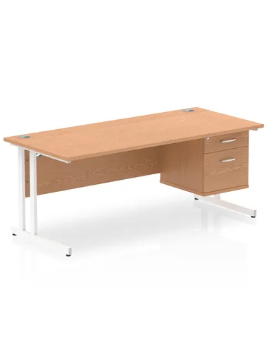Dynamic Impulse 1800 x 800mm Straight Office Desk Oak Top Cantilever 1 x 2 Drawer Fixed Pedestal MI002664
