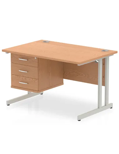 Dynamic Impulse 1200 x 800mm Straight Office Desk Oak Top Cantilever 1 x 3 Drawer Fixed Pedestal MI002665