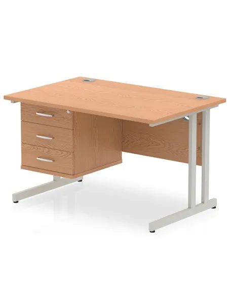 Dynamic Impulse 1200 x 800mm Straight Office Desk Oak Top Cantilever 1 x 3 Drawer Fixed Pedestal MI002665