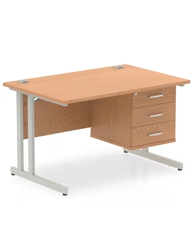 Dynamic Impulse 1200 x 800mm Straight Office Desk Oak Top Cantilever 1 x 3 Drawer Fixed Pedestal MI002665