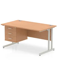 Dynamic Impulse 1400 x 800mm Straight Office Desk Oak Top Cantilever 1 x 3 Drawer Fixed Pedestal MI002666