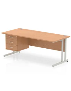 Dynamic Impulse 1800 x 800mm Straight Office Desk Oak Top Cantilever 1 x 3 Drawer Fixed Pedestal MI002668