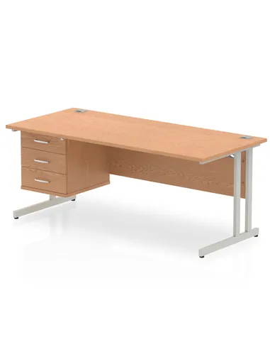 Dynamic Impulse 1800 x 800mm Straight Office Desk Oak Top Cantilever 1 x 3 Drawer Fixed Pedestal MI002668