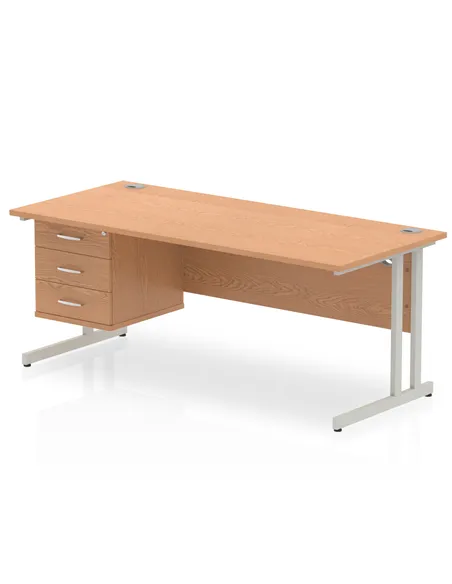 Dynamic Impulse 1800 x 800mm Straight Office Desk Oak Top Cantilever 1 x 3 Drawer Fixed Pedestal MI002668