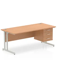 Dynamic Impulse 1800 x 800mm Straight Office Desk Oak Top Cantilever 1 x 3 Drawer Fixed Pedestal MI002668 2