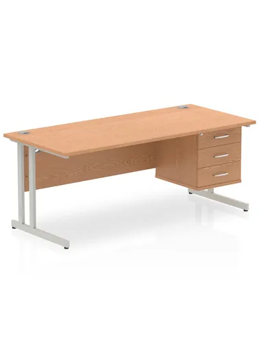 Dynamic Impulse 1800 x 800mm Straight Office Desk Oak Top Cantilever 1 x 3 Drawer Fixed Pedestal MI002668