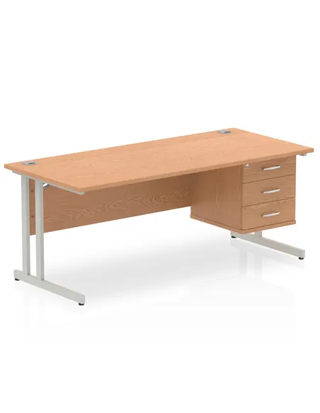 Dynamic Impulse 1800 x 800mm Straight Office Desk Oak Top Cantilever 1 x 3 Drawer Fixed Pedestal MI002668