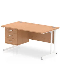 Dynamic Impulse 1400 x 800mm Straight Office Desk Oak Top Cantilever 1 x 3 Drawer Fixed Pedestal MI002670
