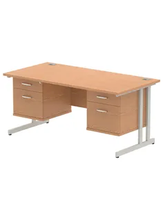 Dynamic Impulse 1600 x 800mm Straight Office Desk Oak Top Cantilever 2 x 2 Drawer Fixed Pedestal MI002675