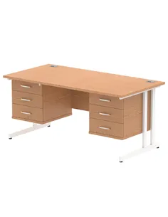 Dynamic Impulse 1600 x 800mm Straight Office Desk Oak Top Cantilever 2 x 3 Drawer Fixed Pedestal MI002687