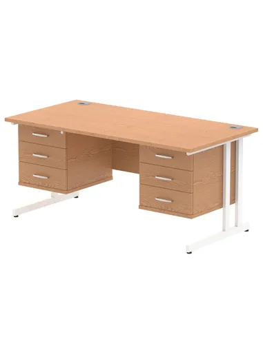 Dynamic Impulse 1600 x 800mm Straight Office Desk Oak Top Cantilever 2 x 3 Drawer Fixed Pedestal MI002687