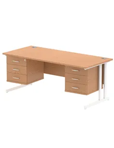 Dynamic Impulse 1800 x 800mm Straight Office Desk Oak Top Cantilever 2 x 3 Drawer Fixed Pedestal MI002688
