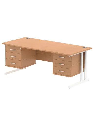 Dynamic Impulse 1800 x 800mm Straight Office Desk Oak Top Cantilever 2 x 3 Drawer Fixed Pedestal MI002688