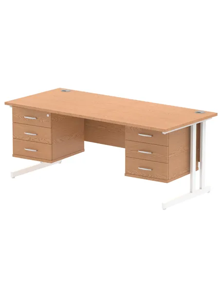 Dynamic Impulse 1800 x 800mm Straight Office Desk Oak Top Cantilever 2 x 3 Drawer Fixed Pedestal MI002688