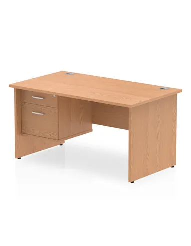 Dynamic Impulse 1400 x 800mm Straight Office Desk Oak Top Panel End 1 x 2 Drawer Fixed Pedestal MI002703