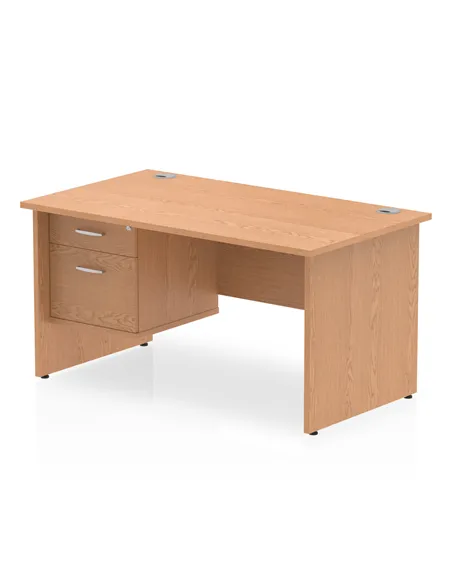 Dynamic Impulse 1400 x 800mm Straight Office Desk Oak Top Panel End 1 x 2 Drawer Fixed Pedestal MI002703