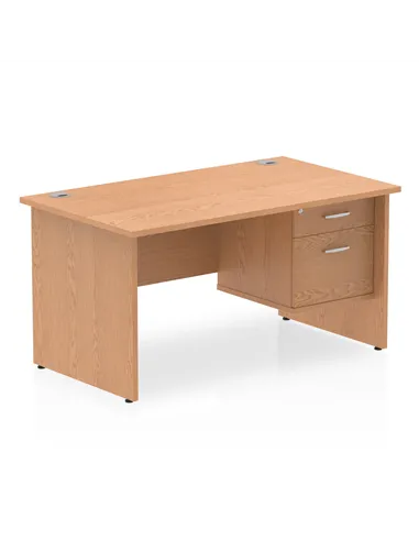 Dynamic Impulse 1400 x 800mm Straight Office Desk Oak Top Panel End 1 x 2 Drawer Fixed Pedestal MI002703