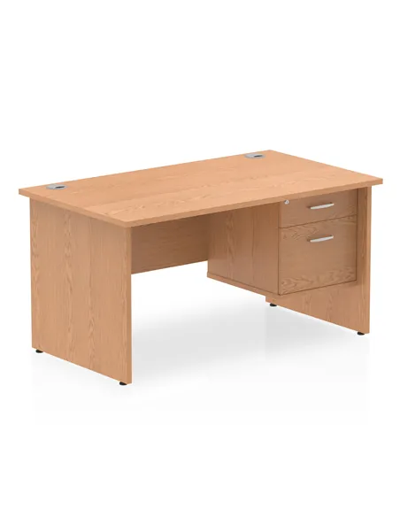 Dynamic Impulse 1400 x 800mm Straight Office Desk Oak Top Panel End 1 x 2 Drawer Fixed Pedestal MI002703