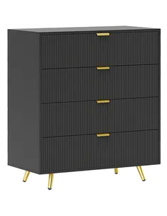 HOMCOM Elegant Four-Drawer Bedside Table - Black