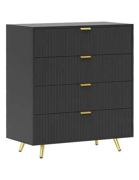 HOMCOM Elegant Four-Drawer Bedside Table - Black