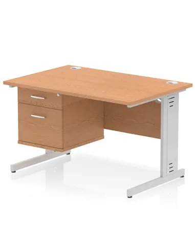 Dynamic Impulse 1200 x 800mm Straight Office Desk Oak Top Cable Managed 1 x 2 Drawer Fixed Pedestal MI002737