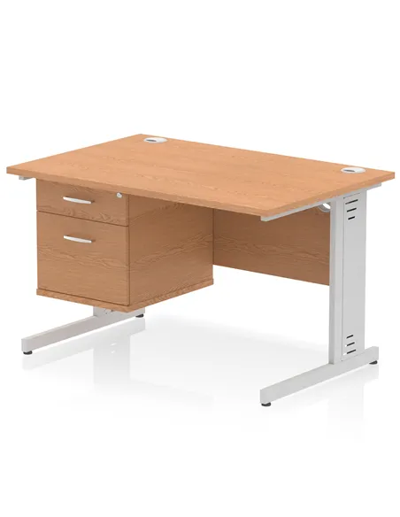 Dynamic Impulse 1200 x 800mm Straight Office Desk Oak Top Cable Managed 1 x 2 Drawer Fixed Pedestal MI002737