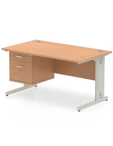 Dynamic Impulse 1400 x 800mm Straight Office Desk Oak Top Cable Managed 1 x 2 Drawer Fixed Pedestal MI002738