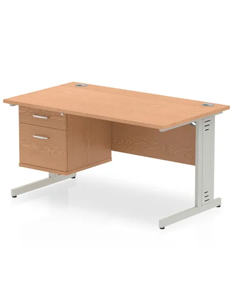 Dynamic Impulse 1400 x 800mm Straight Office Desk Oak Top Cable Managed 1 x 2 Drawer Fixed Pedestal MI002738