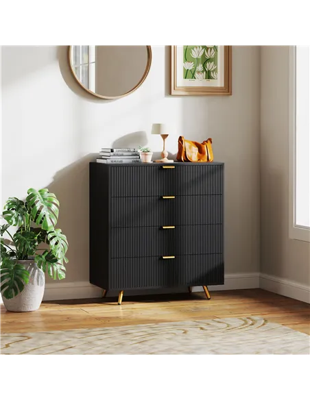 HOMCOM Elegant Four-Drawer Bedside Table - Black