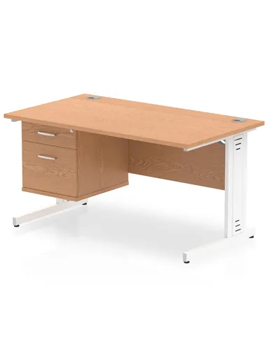 Dynamic Impulse 1400 x 800mm Straight Office Desk Oak Top Cable Managed 1 x 2 Drawer Fixed Pedestal MI002742
