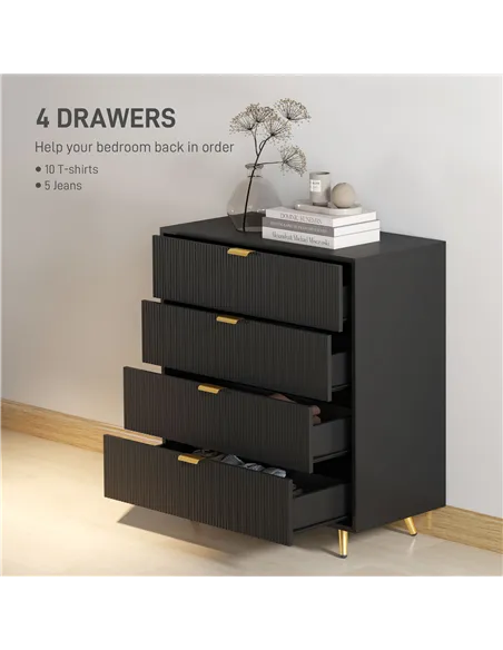 HOMCOM Elegant Four-Drawer Bedside Table - Black