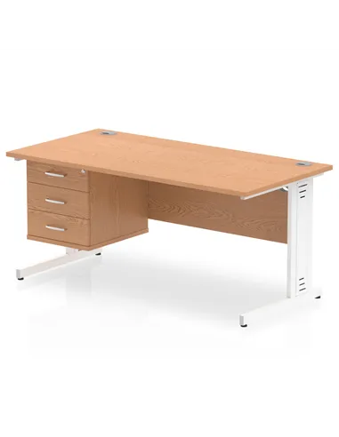 Dynamic Impulse 1600 x 800mm Straight Office Desk Oak Top Cable Managed 1 x 3 Drawer Fixed Pedestal MI002751