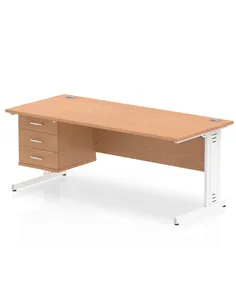 Dynamic Impulse 1800 x 800mm Straight Office Desk Oak Top Cable Managed 1 x 3 Drawer Fixed Pedestal MI002752