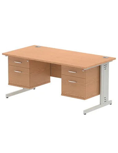 Dynamic Impulse 1600 x 800mm Straight Office Desk Oak Top Cable Managed 2 x 2 Drawer Fixed Pedestal MI002755