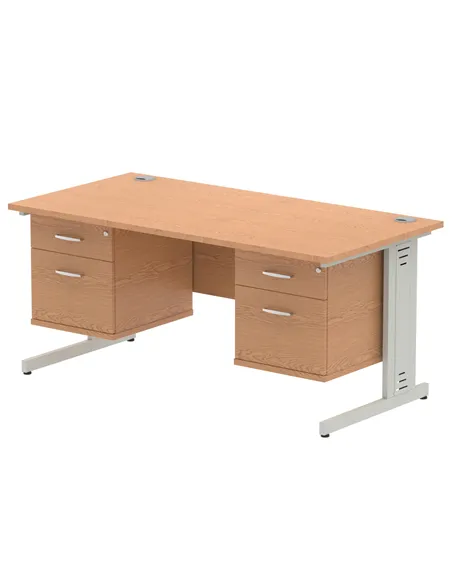 Dynamic Impulse 1600 x 800mm Straight Office Desk Oak Top Cable Managed 2 x 2 Drawer Fixed Pedestal MI002755