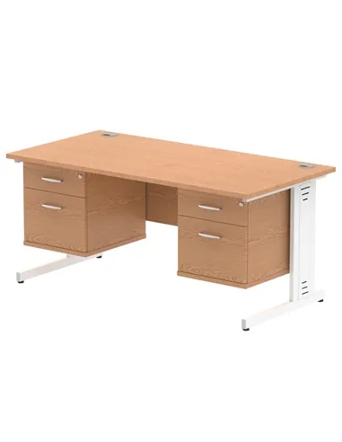 Dynamic Impulse 1600 x 800mm Straight Office Desk Oak Top Cable Managed 2 x 2 Drawer Fixed Pedestal MI002759