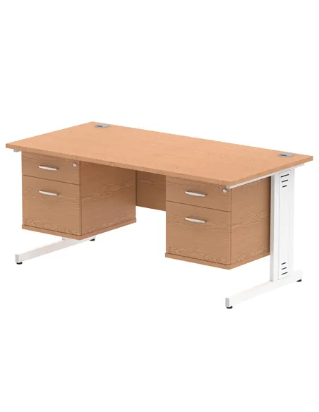 Dynamic Impulse 1600 x 800mm Straight Office Desk Oak Top Cable Managed 2 x 2 Drawer Fixed Pedestal MI002759