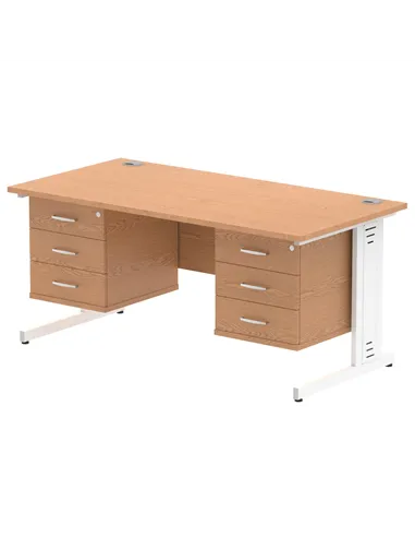 Dynamic Impulse 1600 x 800mm Straight Office Desk Oak Top Cable Managed 2 x 3 Drawer Fixed Pedestal MI002767