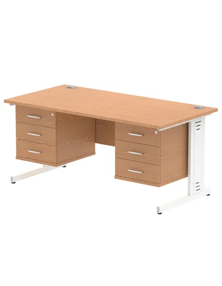 Dynamic Impulse 1600 x 800mm Straight Office Desk Oak Top Cable Managed 2 x 3 Drawer Fixed Pedestal MI002767