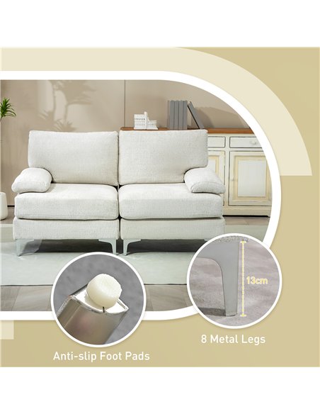 HOMCOM 2 Seater Sofa, Modern Fabric Loveseat with Spring Cushion and Metal Legs, Small Couch for Living Room, Bedroom, Home Offi